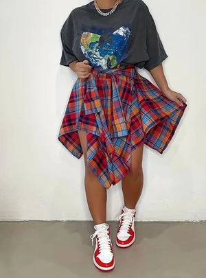 Fashion Irregular Plaid Skirt