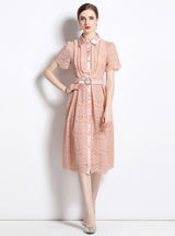 Lapel Heavy Industry Openwork Lace Dress