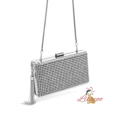 Diamond-encrusted Fringed One-shoulder Rhinestone Bag