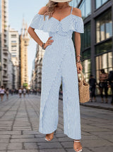 Wide-leg Striped Suspenders Jumpsuit