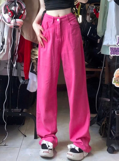 Fuchsia Oversize Straight Pants Jeans