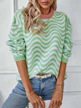 Contrast Knitted Wavy Striped Sweater