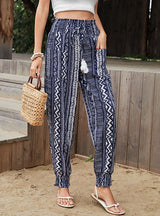 Pocket National Wind High Waist Printed Pants