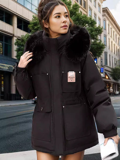 Parka Silm Waist Hooded Cotton-padded Jacket