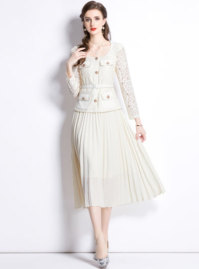 Retro Slim Lace Stitching Long Dress