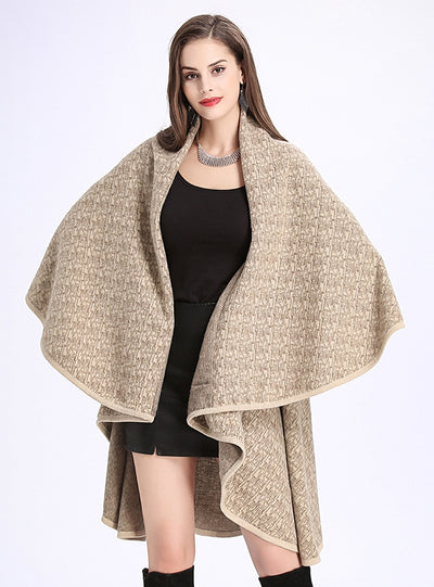 Women Knitted Cardigan Shawl Cloak