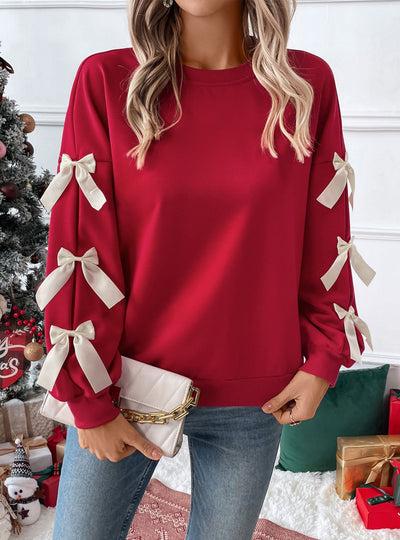 Round Neck Bow Red Christmas Top