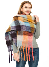 Thickened Fringed Color Plaid Scarf