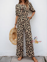 Strapped High Waist Leopard Print One-piece Jumpersuit