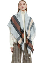 Rhombic Plaid Fringed Square Scarf