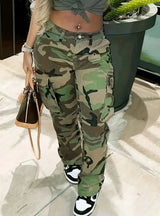 High Waist Straight Multi-color Camouflage Pant