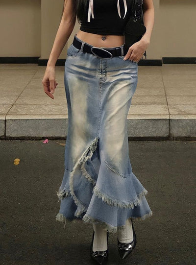 Irregular Fishtail Low Waist Denim Skirt