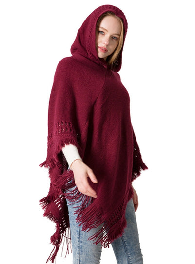 Knitted Shawl Hooded Pullover Cloak