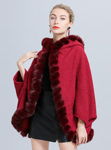 Granular Cashmere Lamb Bat Sleeve Hooded Cloak