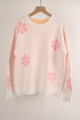 Contrasting Color Flower Print Sweater