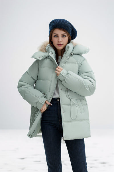 Long Slim Waist Hooded Cotton-padded Jacket