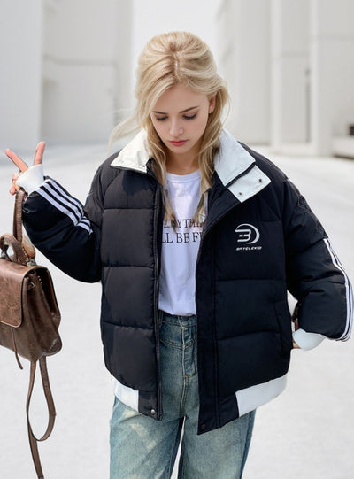 Loose Motion Stripe Contrast Cotton-padded Jacket