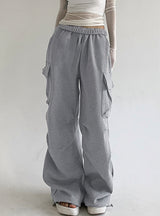 High Waist Multi-pocket Tooling Straight Pants