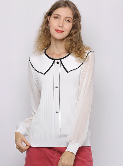 Doll Neck Long Sleeve Shirt