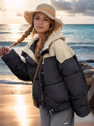 Short Color Matching Loose Cotton-padded Jacket