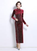 Heavy Industry Hot Drilling Slim Velvet Dress