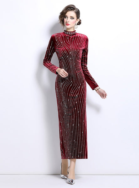 Heavy Industry Hot Drilling Slim Velvet Dress