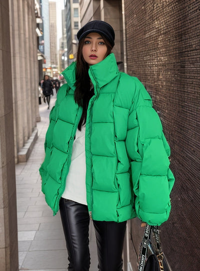 Woven Square Loose Cotton-padded Jacket Coat