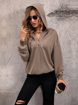 Women Hooded Pullover V-neck Top