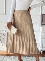 Slim Autumn and Winter Solid Color Pleated Skirt