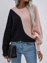 Bat Sleeve Color Matching Round Neck Sweater