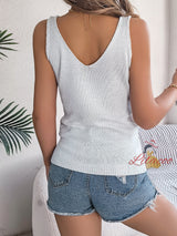 Solid Color V-neck Hollow Sleeveless Vest