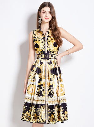 Retro Slim Hepburn Print Dress