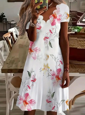 Printed V-neck Short-sleeved Dress