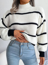 Casual Striped Turtleneck Knitted Sweater