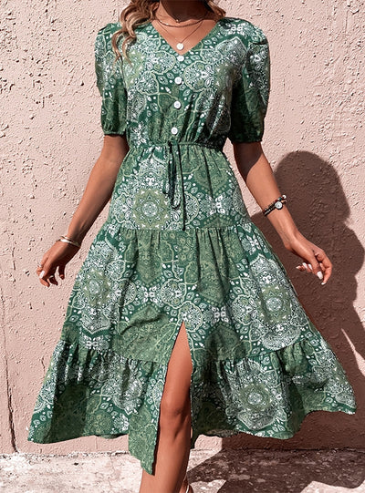 Bohemian Split Print Short Sleeve Dress