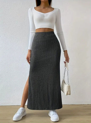 Slim Knit High Waist and Side Slits Skirt