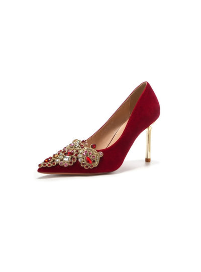 Red High Heels Stilettos Rhinestone Wedding Shoes