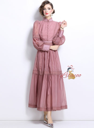 Princess Puff Sleeves Organza Slim Dress