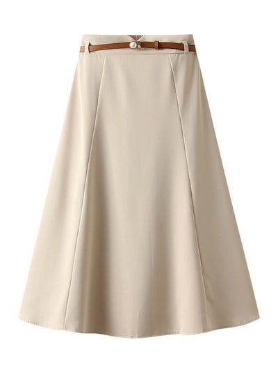 A-line Mid-length Skirt with Belt