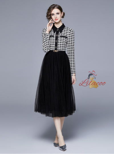 Spliced Pendulum Long-sleeved Dress