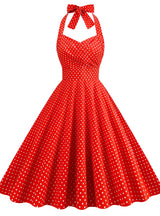 Retro Contrast Polka-dot Halter Dress