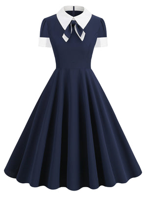 1950'S Bow Contrast Vintage Dress