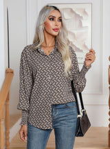 Geometric Printed Lantern Sleeve Long Sleeve Shirt