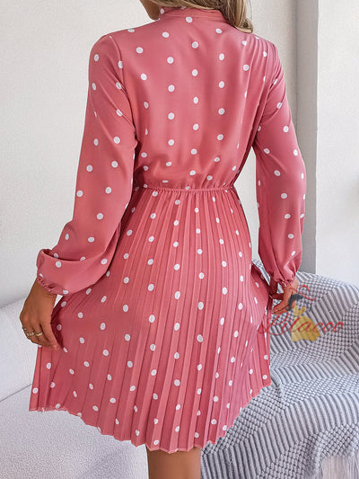 Polka-dot Long-sleeved Pleated Dress