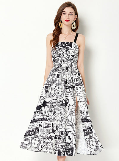 Graffiti Print Suspender Dress