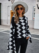 Diamond Plaid Stitching Sweater