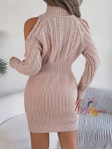 Leisure Semi High Neck Lantern Sleeve Sweater Dress