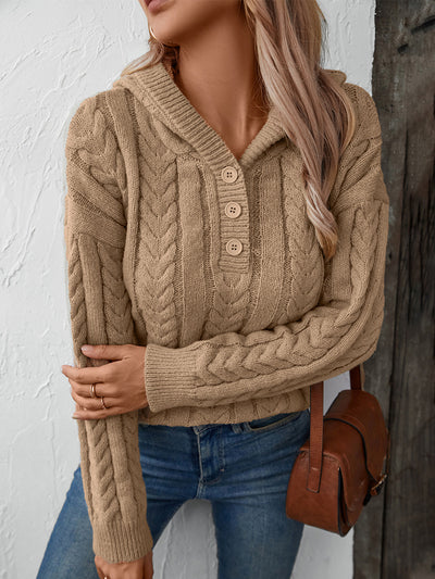 Retro Button Hooded Thick Sweater