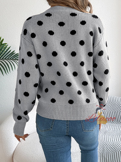 Leisure Contrast Polka-dot Long Sleeve Sweater