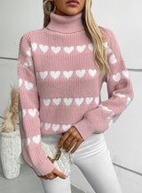 Lapel Love Heart Pullover Long Sleeve Sweater